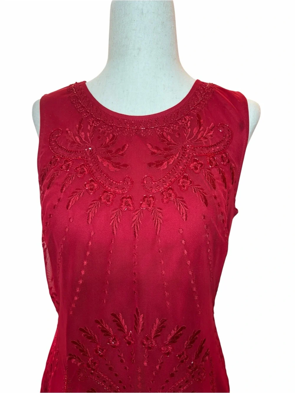 Aidan Mattox Embroidered Mesh Drop Waist Dress - Picture 6 of 12